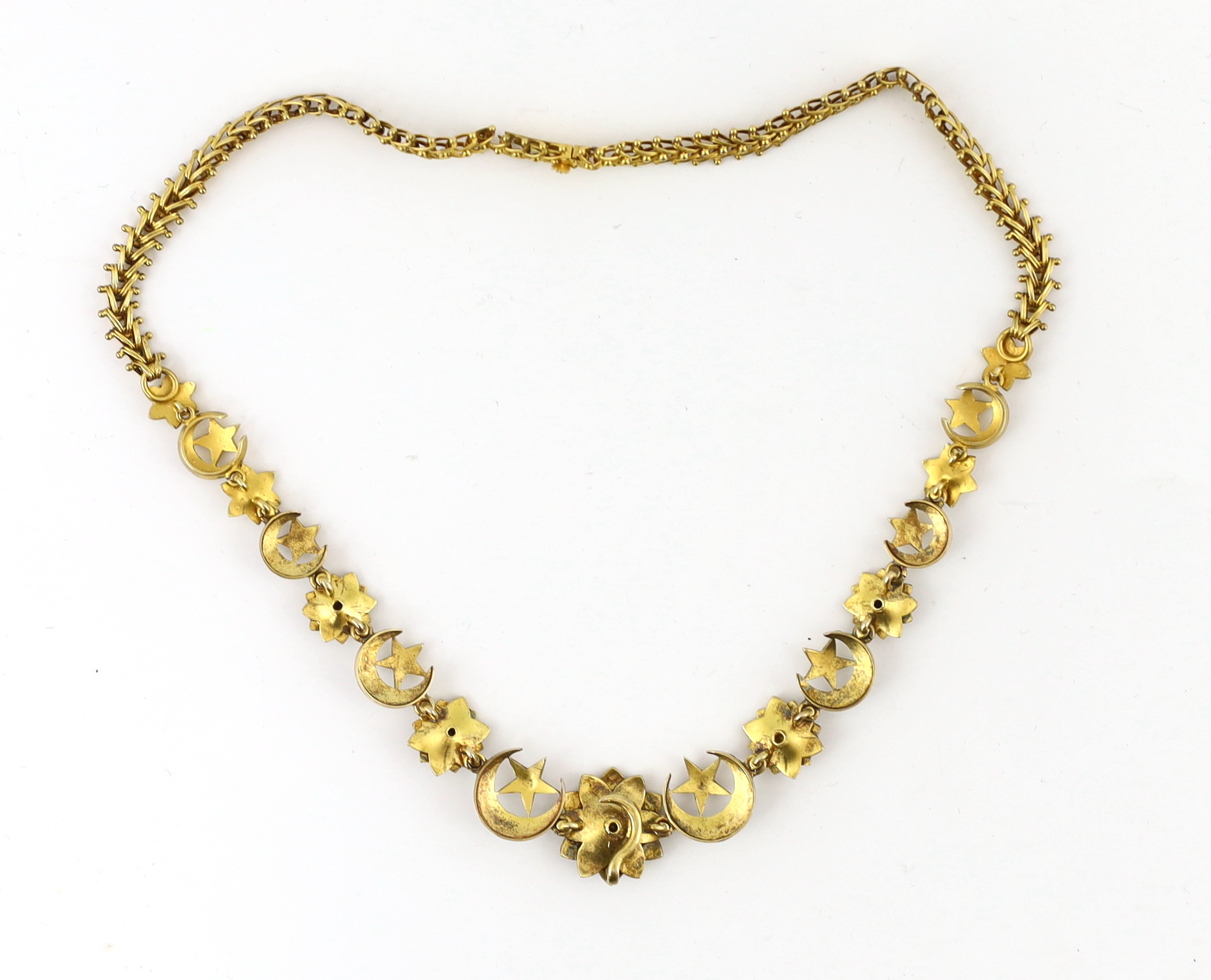 A late Victorian gold and seed pearl set necklace